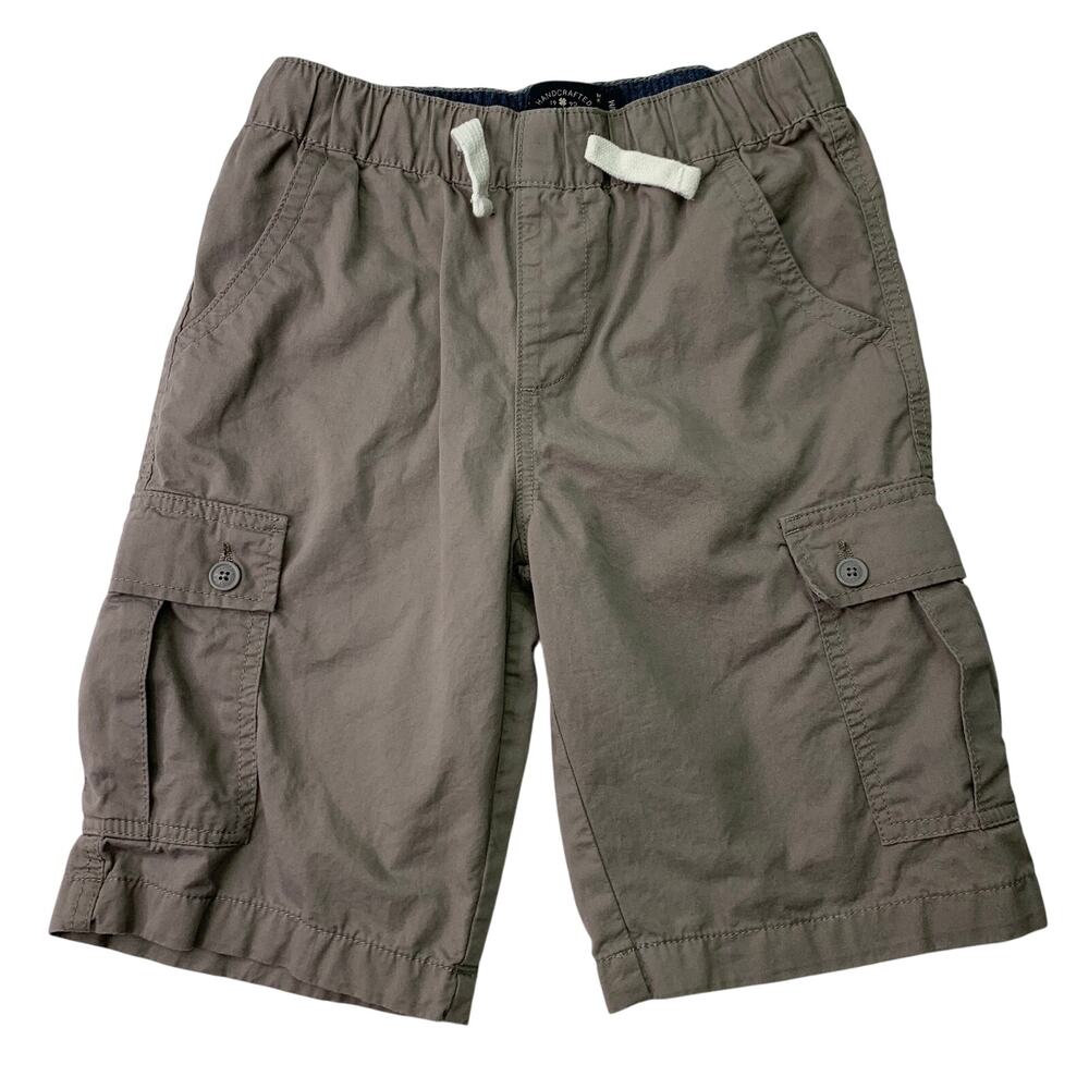 Lucky Brand Boys Sz Medium Tan Gray Cargo Shorts Pockets 9.5" Inseam Drawstring